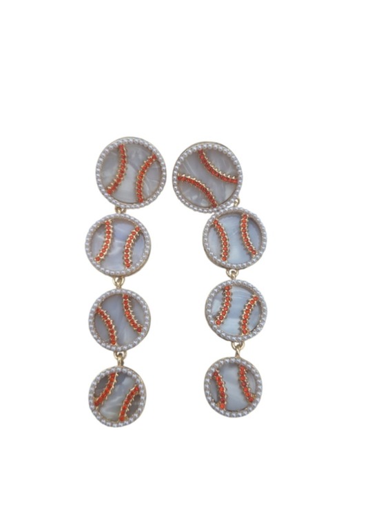 Jewelry - Gold-Tone White and red Beaded Drop Baseball Earrings